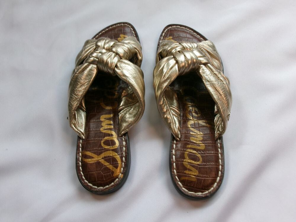 Sam Edelman Garson Gold Metallic Leather Knotted Slide Sandals Women's 6.5